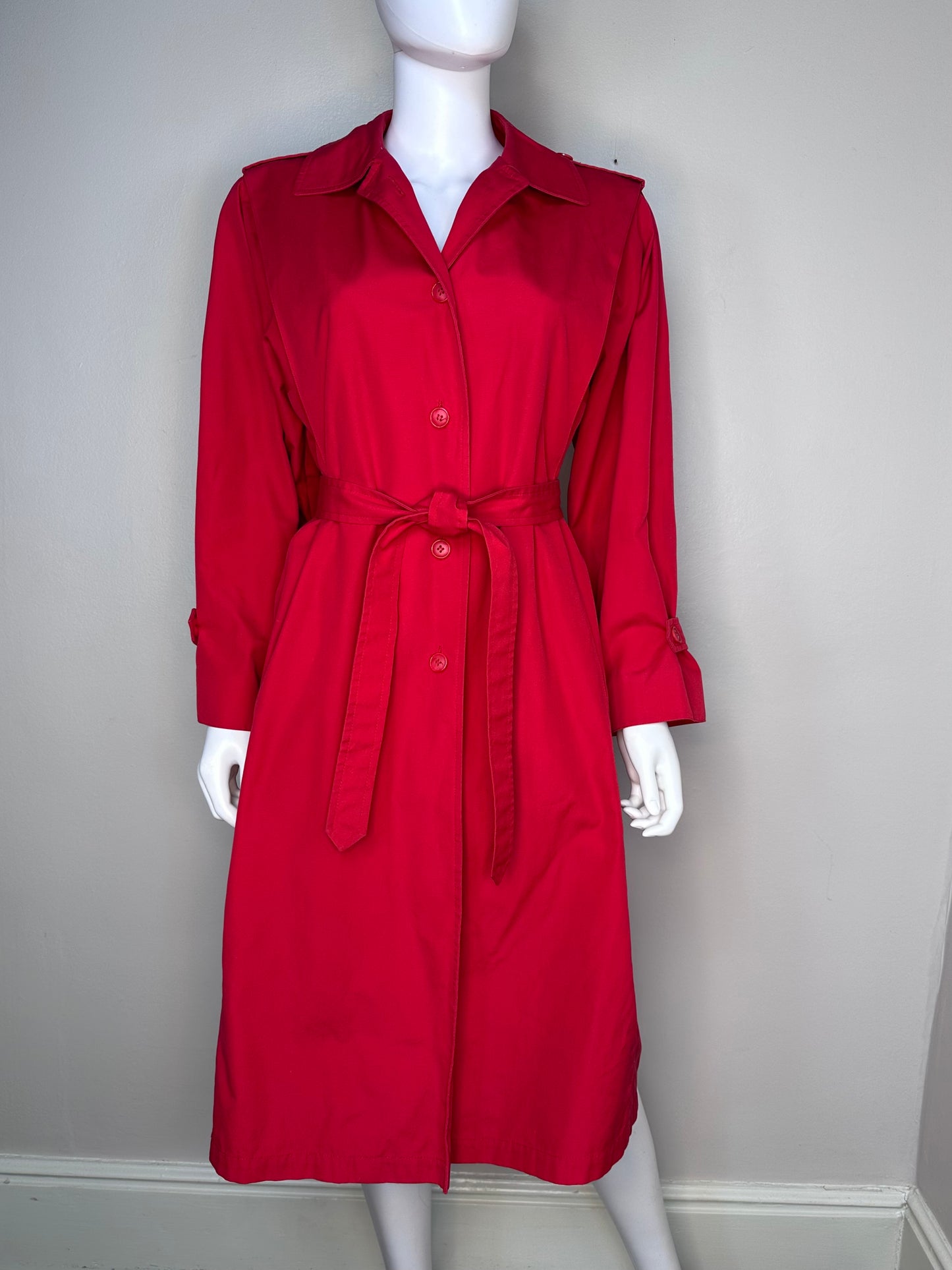 1980s Red Trench Coat, Evan-Picone Size Medium