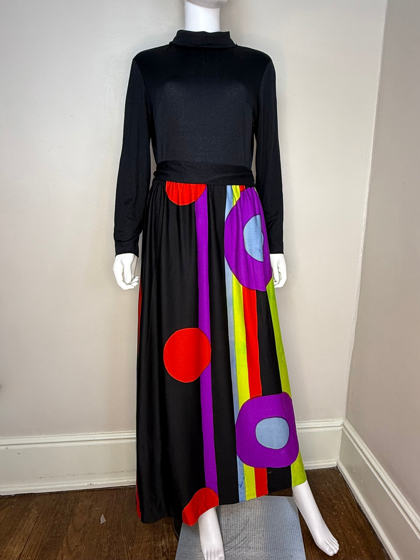 1970s Geometric Art Maxi Dress, Edano Size Medium-Large, Jonathan Logan
