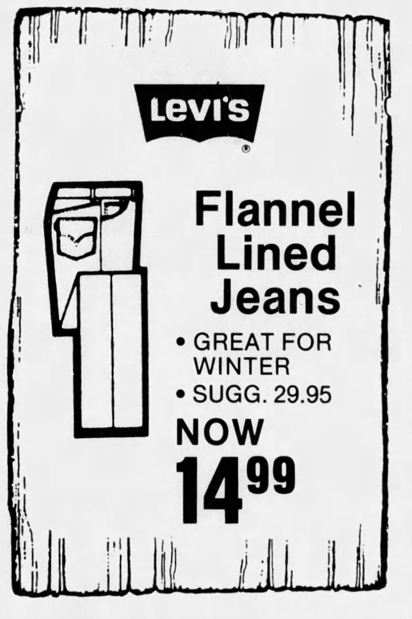 1980s Winter Levi’s Jeans, Dark Denim with Red Flannel Lining, 27"x32", High Rise Straight Leg