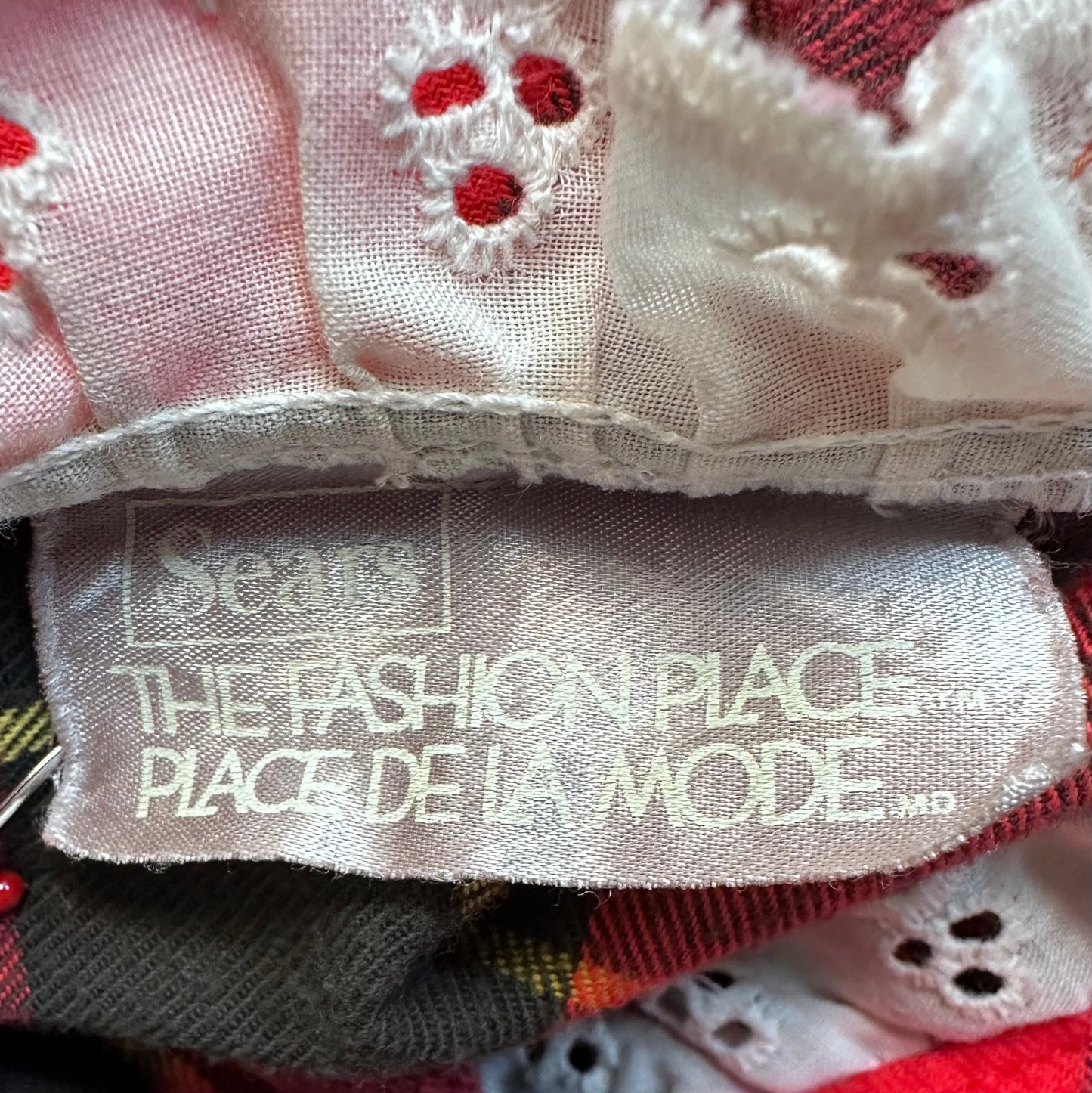 1980s Red Plaid Flannel Granny Nightgown, Sears The Fashion Place Size Medium-Large
