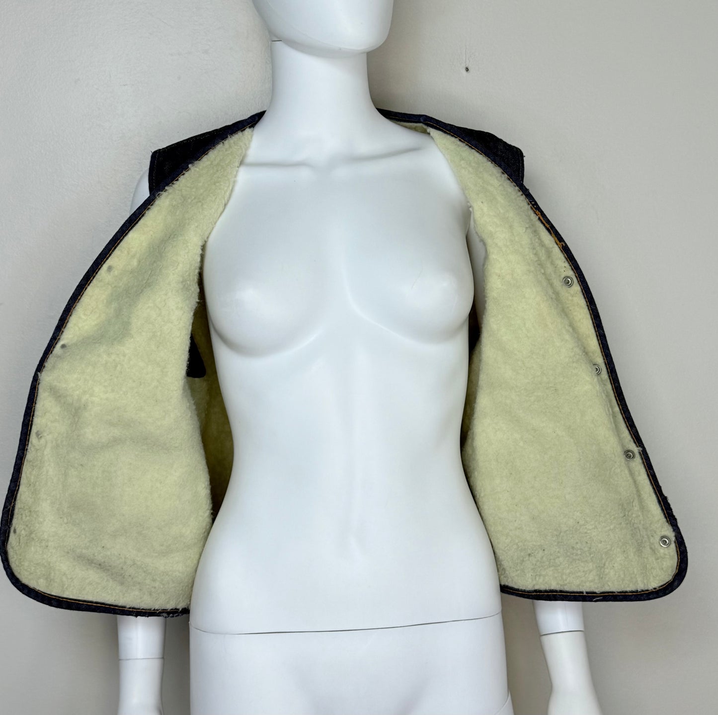 1970s Denim Vest, Faux Sherpa Lined, Roebucks Size Medium
