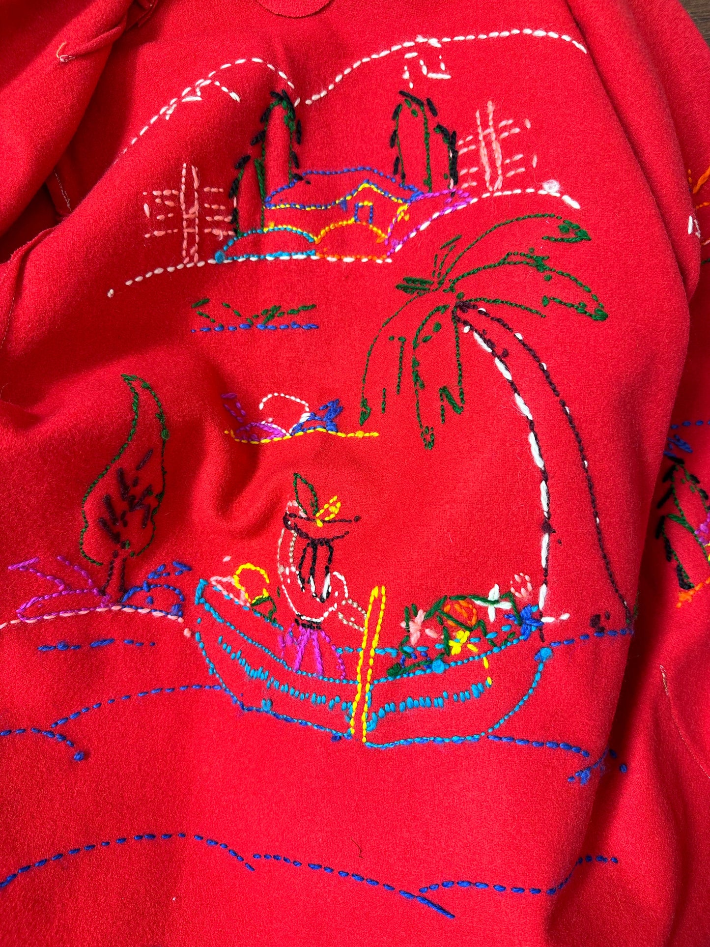 1940s/50s Red Embroidered Mexican Tourist Jacket, Size Small