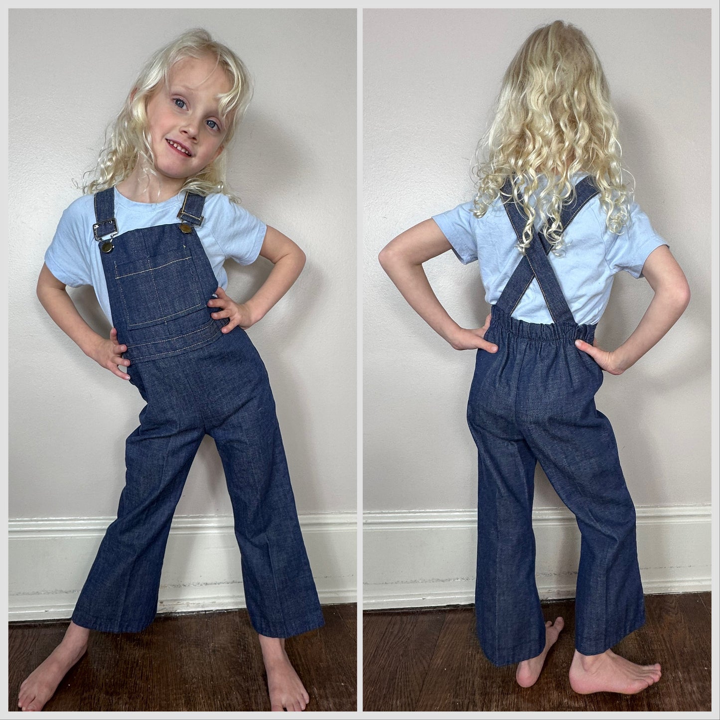 1970s Denim Overalls, Health-Tex Stantogs Size 4, Low Back, Flare Leg