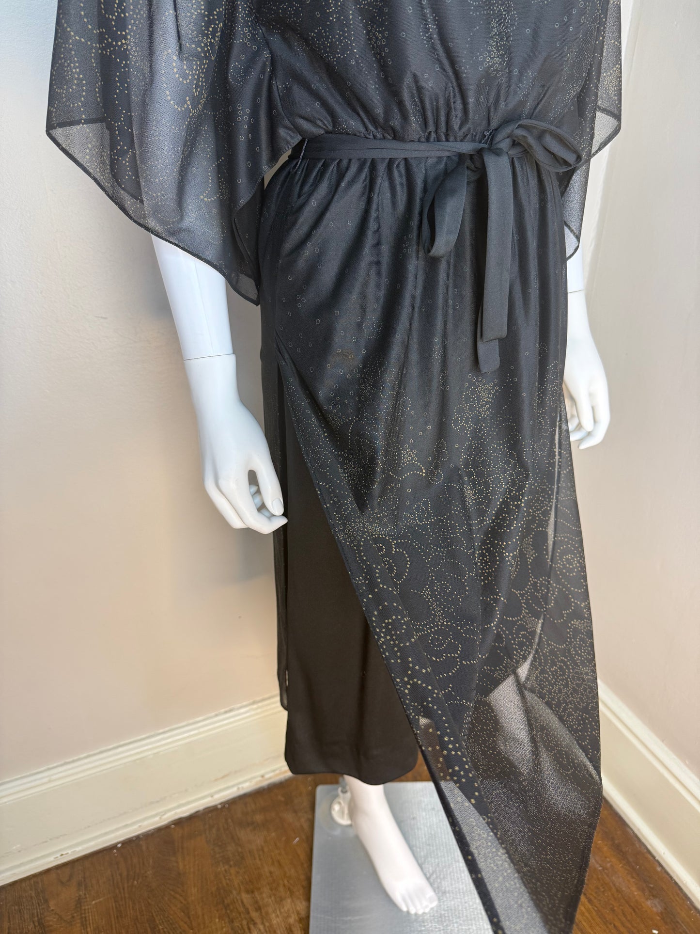 1970s/80s Sheer Black Floral Dress, Lady Carol of New York Size Small
