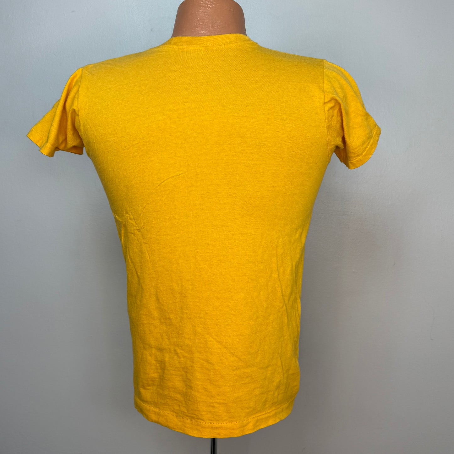 1970s Stay Gold Mustard Yellow T-Shirt, Size Small, Pocket Tee