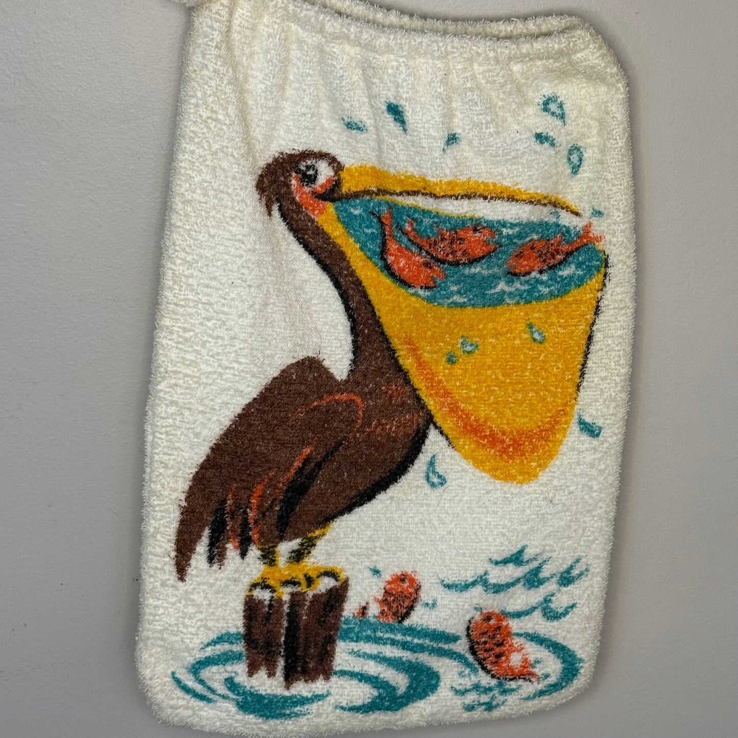1960s Pelican Terrycloth Beach Bag, Cute Novelty Souvenir, Pool Tote