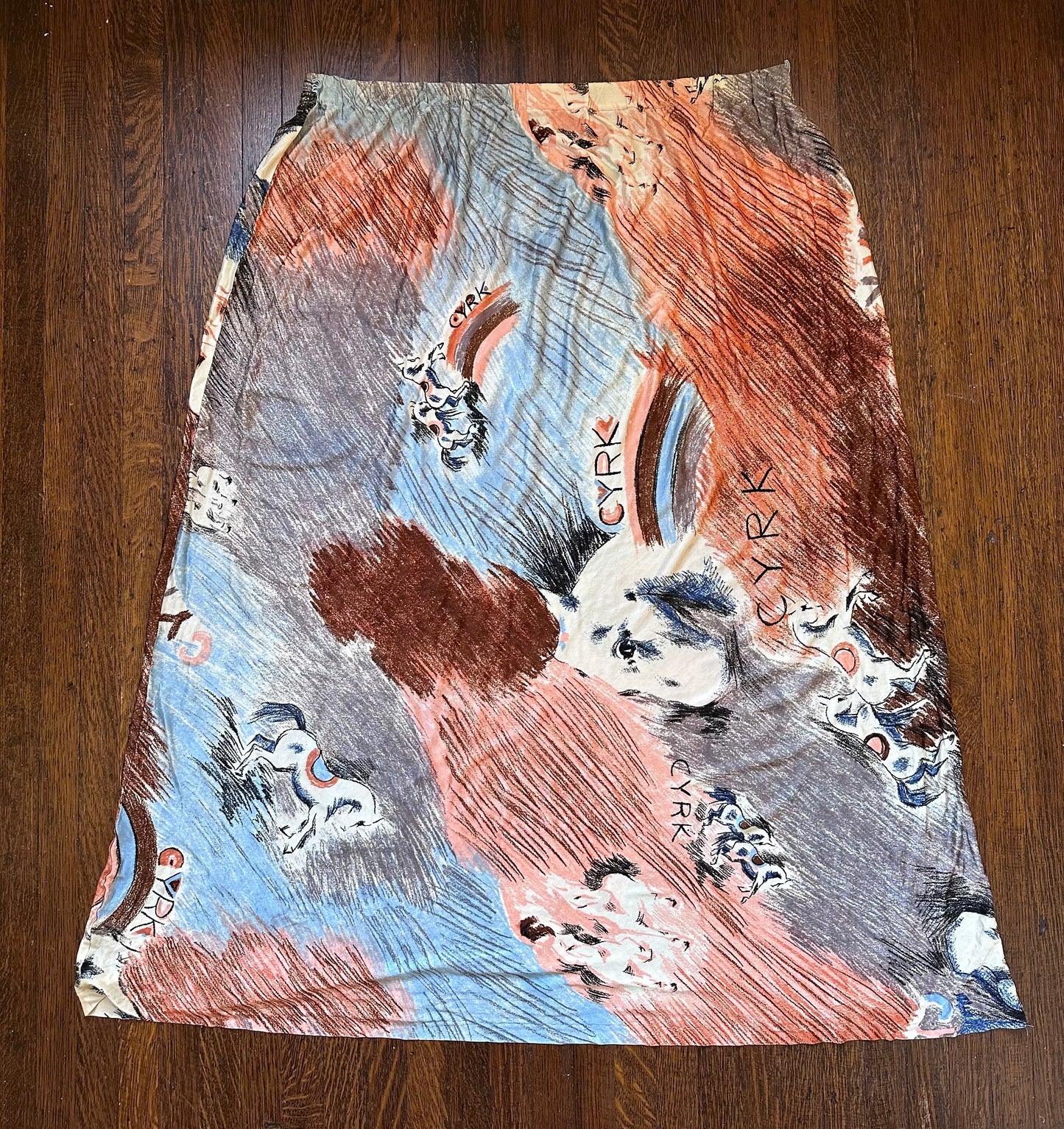 1970s Maxi Skirt, Cyrk Horses Novelty Print, Size XL-XXL