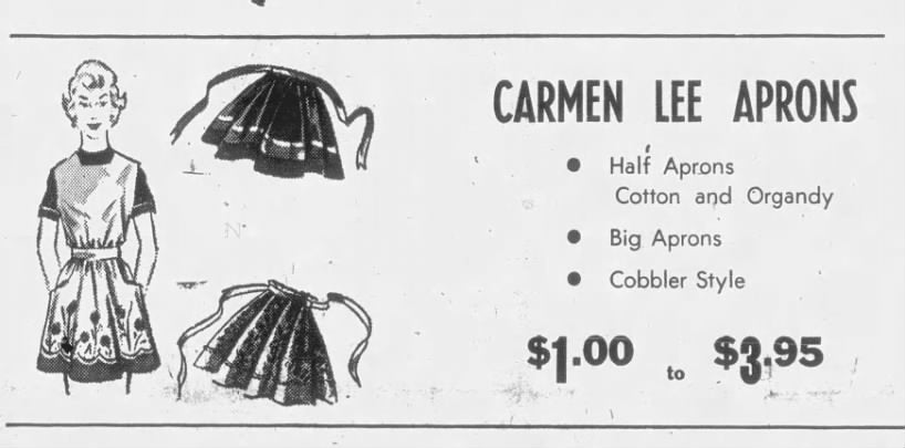 1950s Carmen Lee Half Apron, Christmas, Black Organza, Red and Green Polka Dot Bow Appliqué