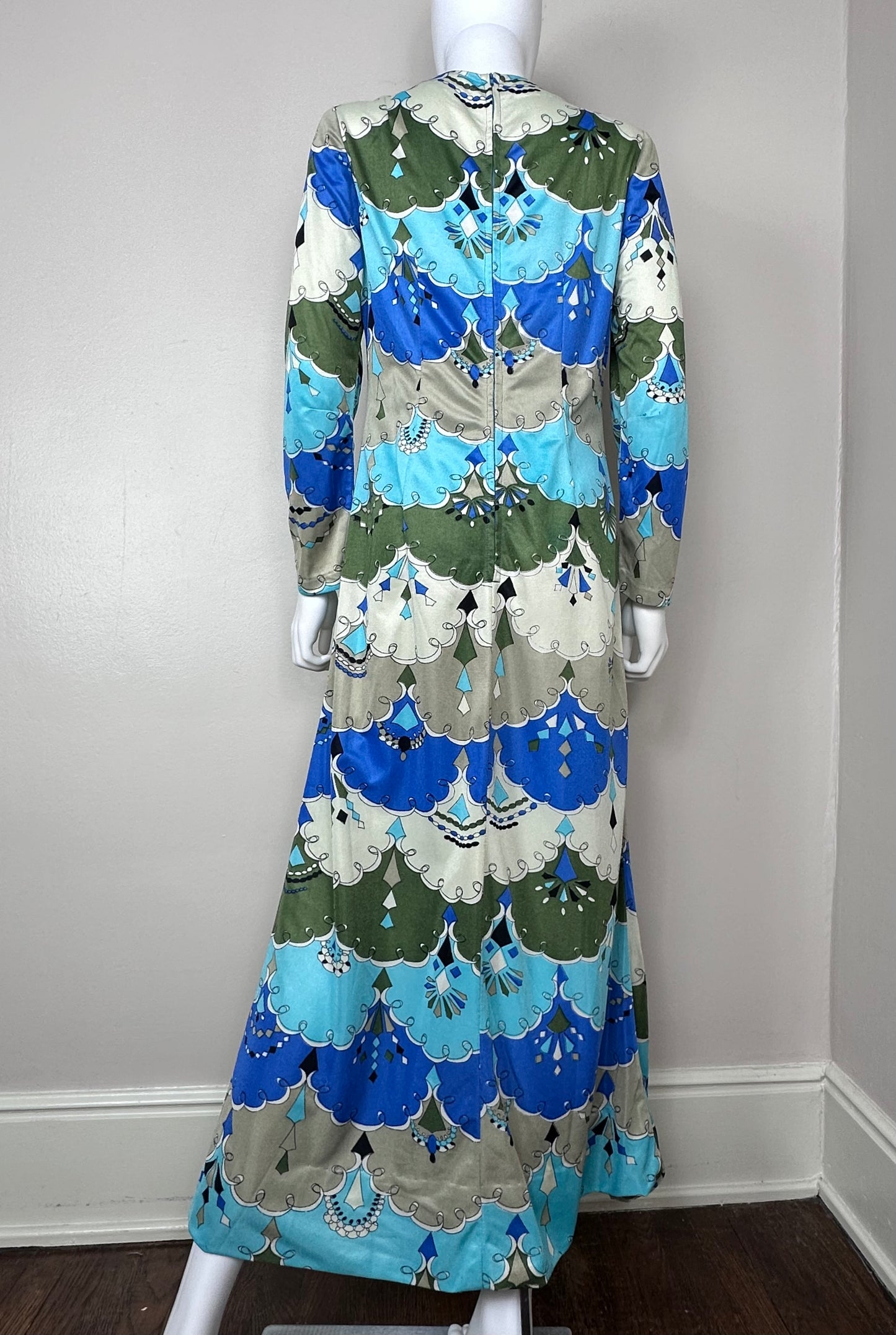 1960s Pucci Style Print Maxi Dress, Handmade Size Medium
