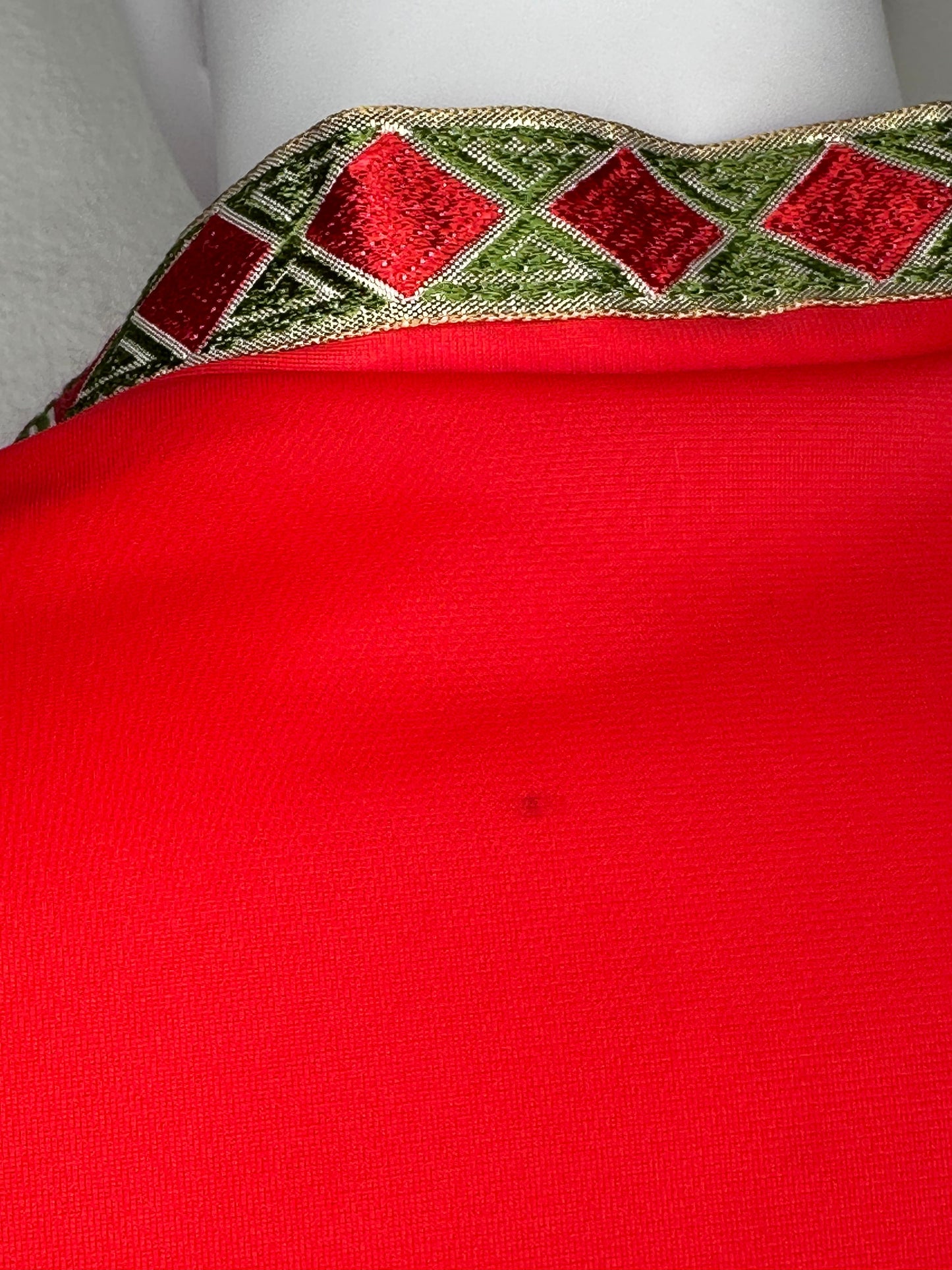 1970s Red Nightgown with Gold Trim, Lorraine Size S/M