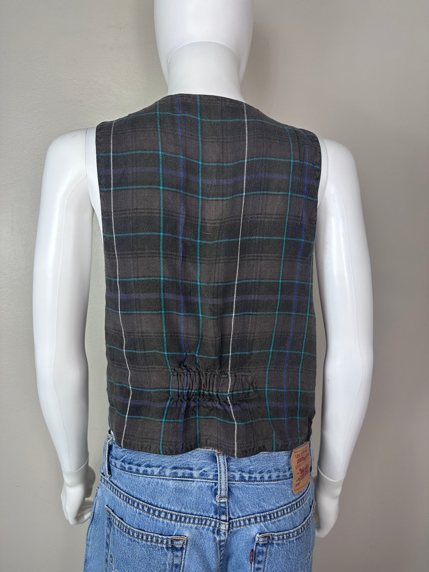 1990s Plaid Rayon Vest, Espionage Size Medium