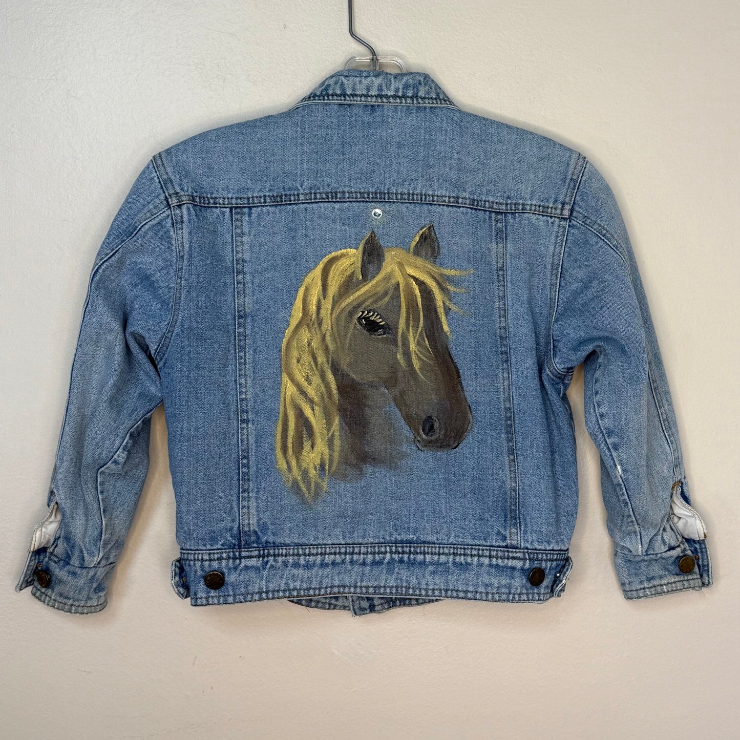 1980s Kids Denim Jacket with Horse Painting on Back, London Fog Size 7/8
