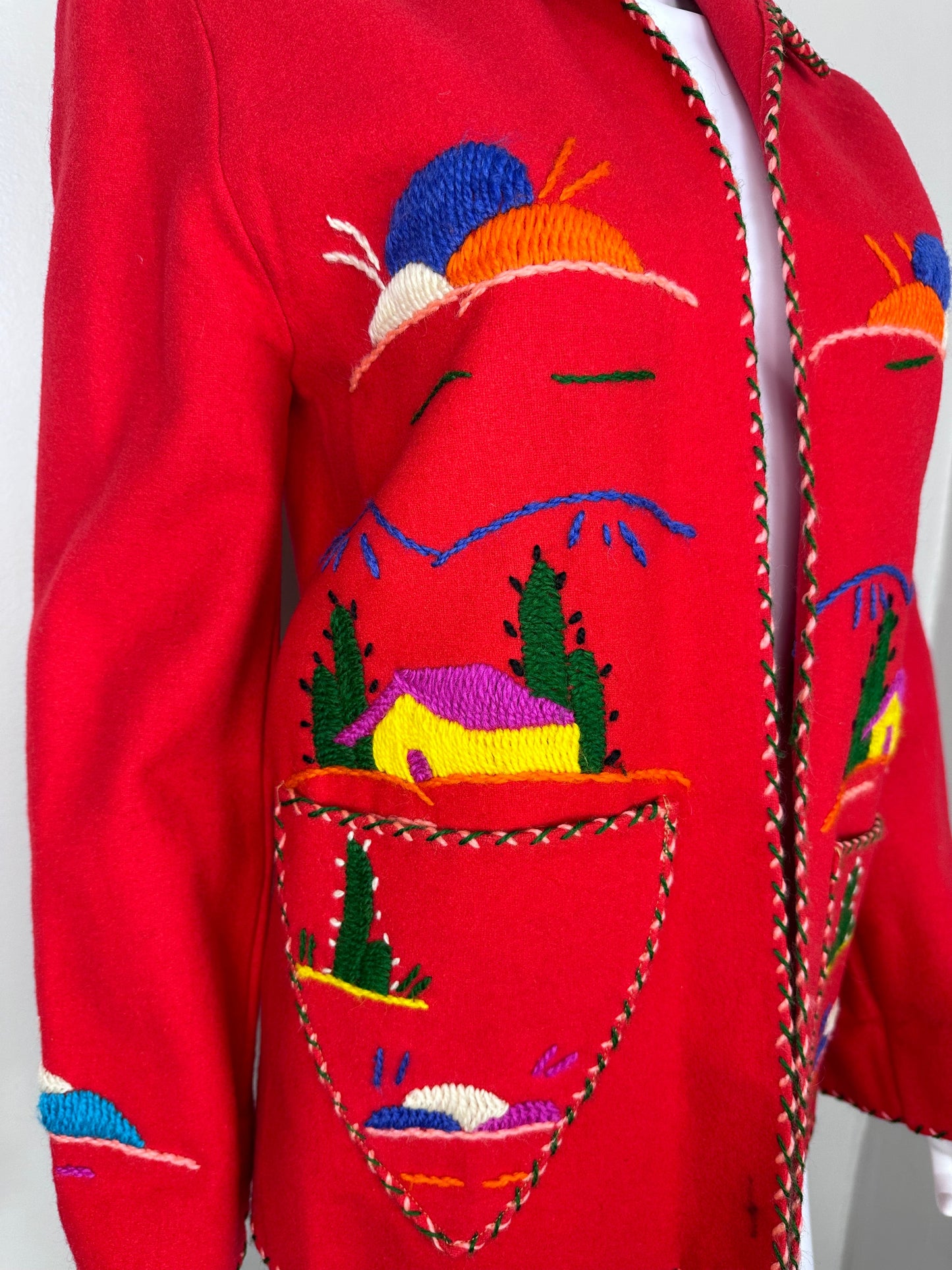 1940s/50s Red Embroidered Mexican Tourist Jacket, Size Small