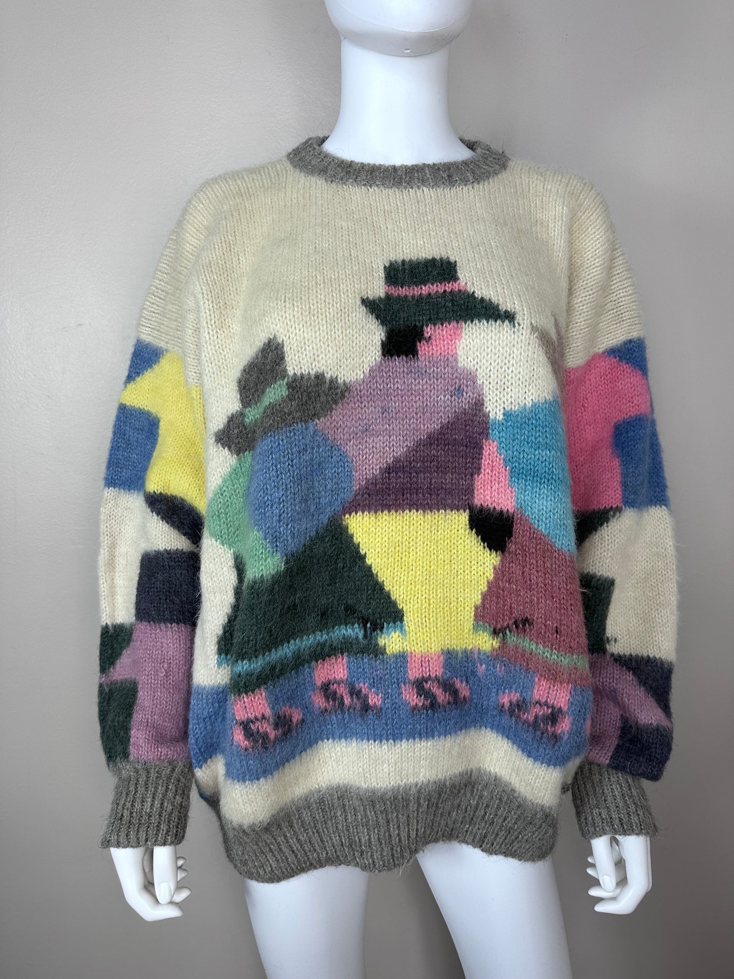 1980s Baby Alpaca Peruvian Sweater, Casa Cusco Peru Size L/XL, Novelty Intarsia Knit