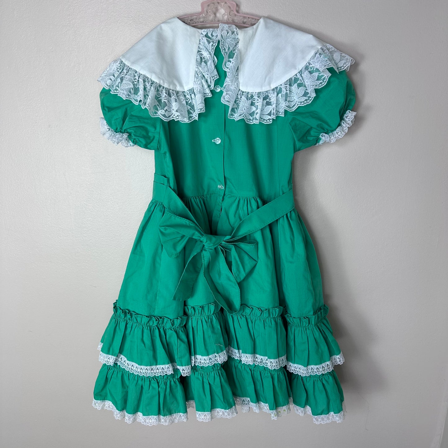 1980s Green Frilly Dress, Kid’s Avenue Size 10
