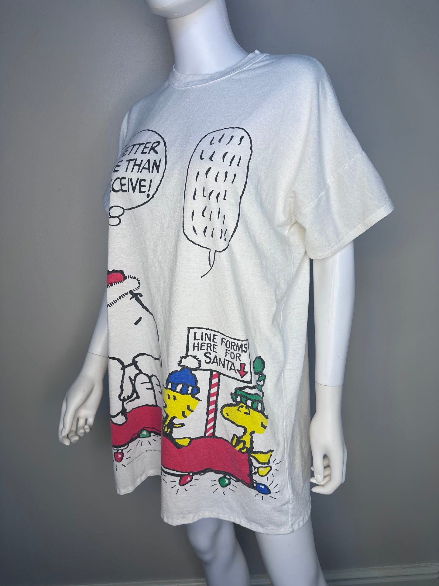 1980s Snoopy and Woodstock Christmas T-Shirt Nightgown, Peanuts Gang, Flirts, It's Better to Give than Receive
