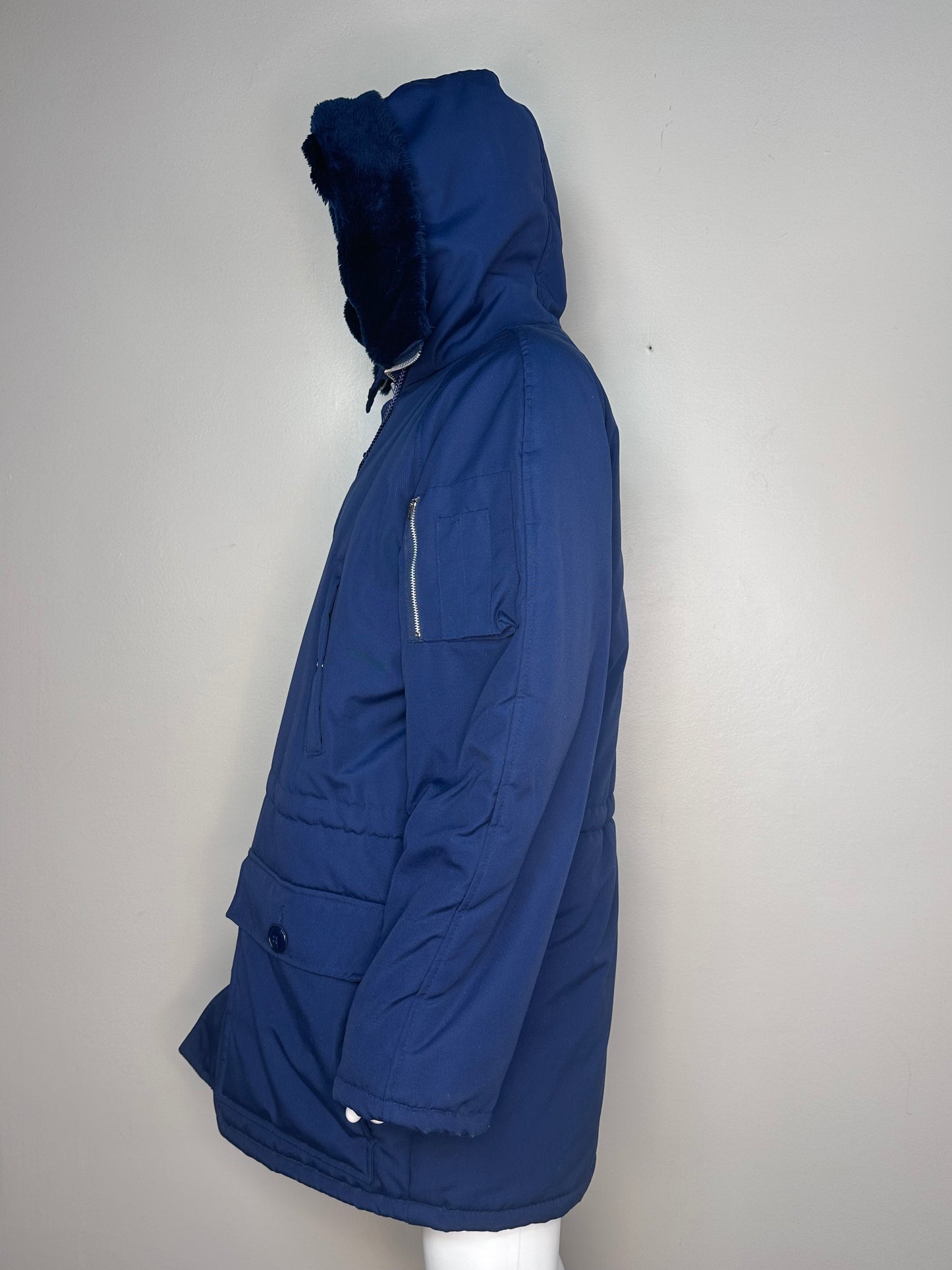 1970s/80s Navy Blue Parka Coat, Sears Work n Leisure Size M/L