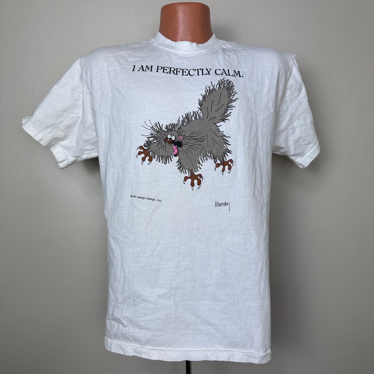 1990s I Am Perfectly Calm T-Shirt, Hanes Size M/L, Stressed Out Cat, Design Design Inc