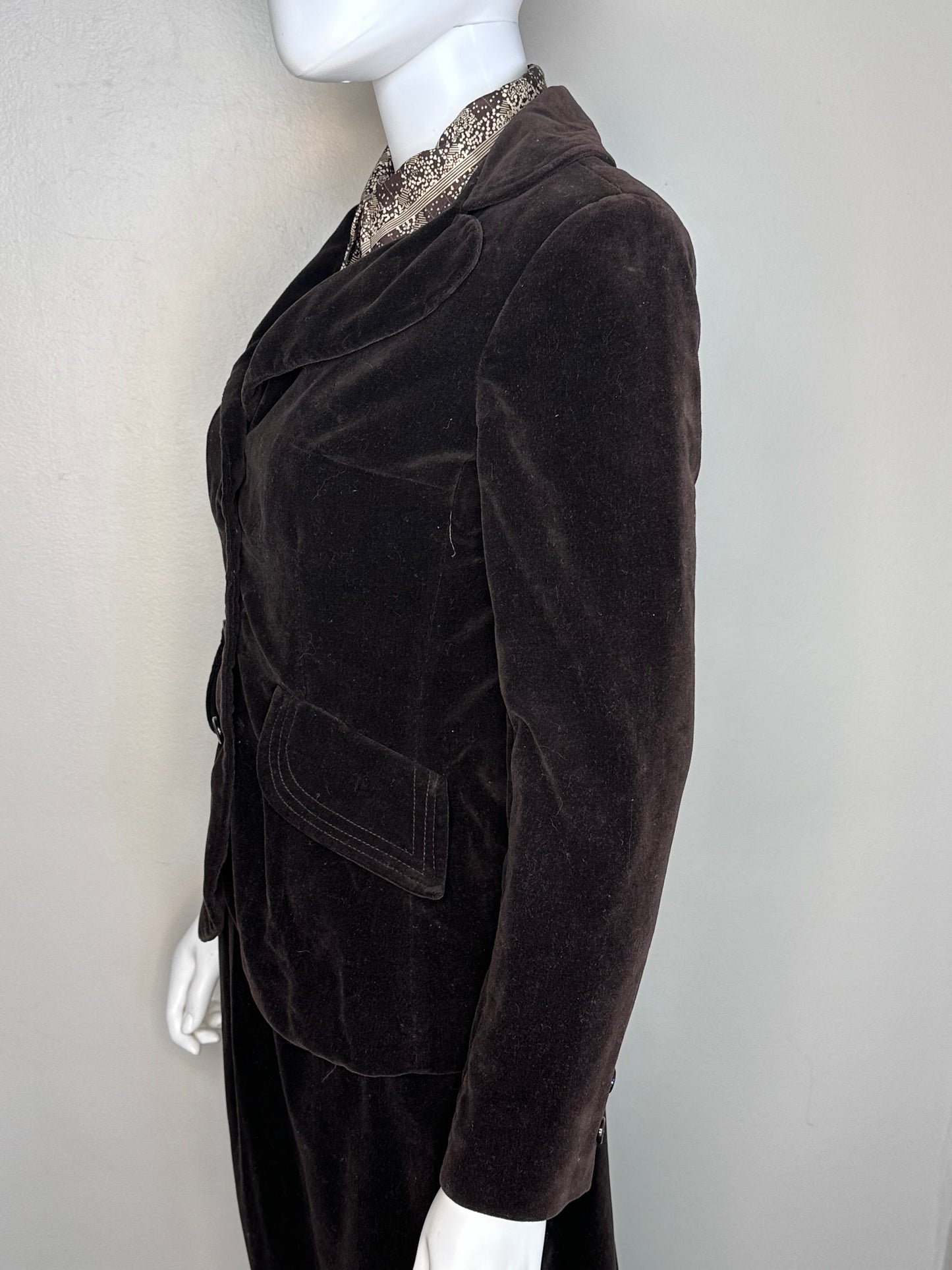 1970s Brown Velvet Suit, Blazer and Maxi Skirt, The Villager Size XS