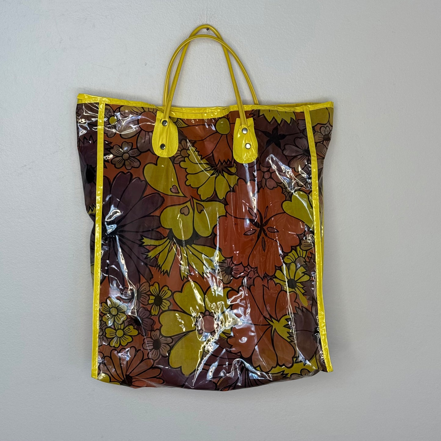 1970s Plastic Floral Tote Bag, Shopping, Beach, Flower Power