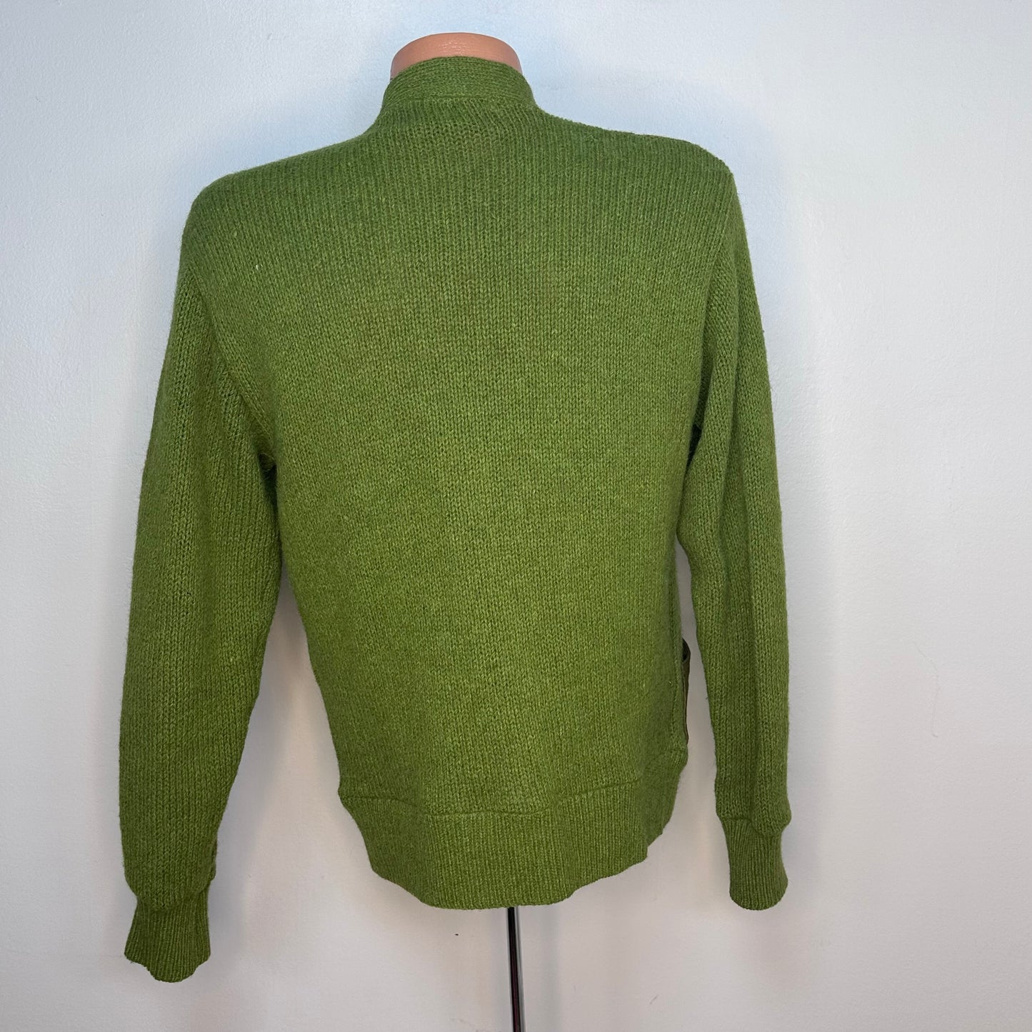 1960s Green Wool and Leather Cardigan Sweater, Sedgewick Sportswear Size Medium