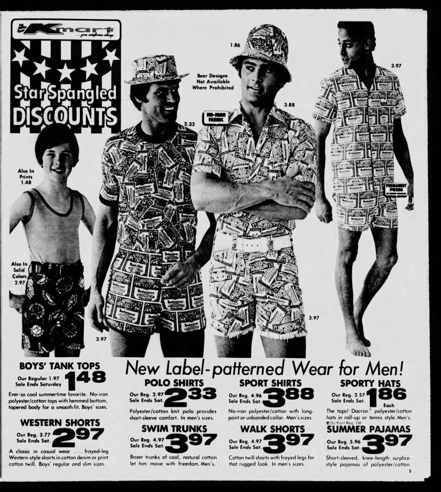 1970s Men’s Budweiser Beer Swim Trunks, Size X-Small, Cotton Swimsuit Shorts