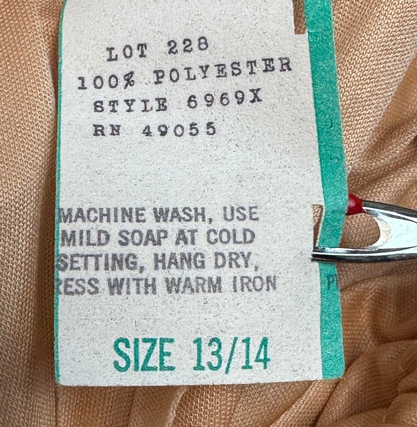 1970s Tan Strapless Dress, Oops California Size Small