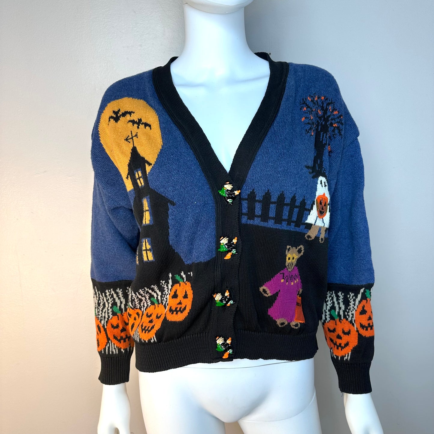 1990s Halloween Cardigan Sweater, Casual Corner & Co Size Medium, Trick or Treat, Jack-O-Lantern