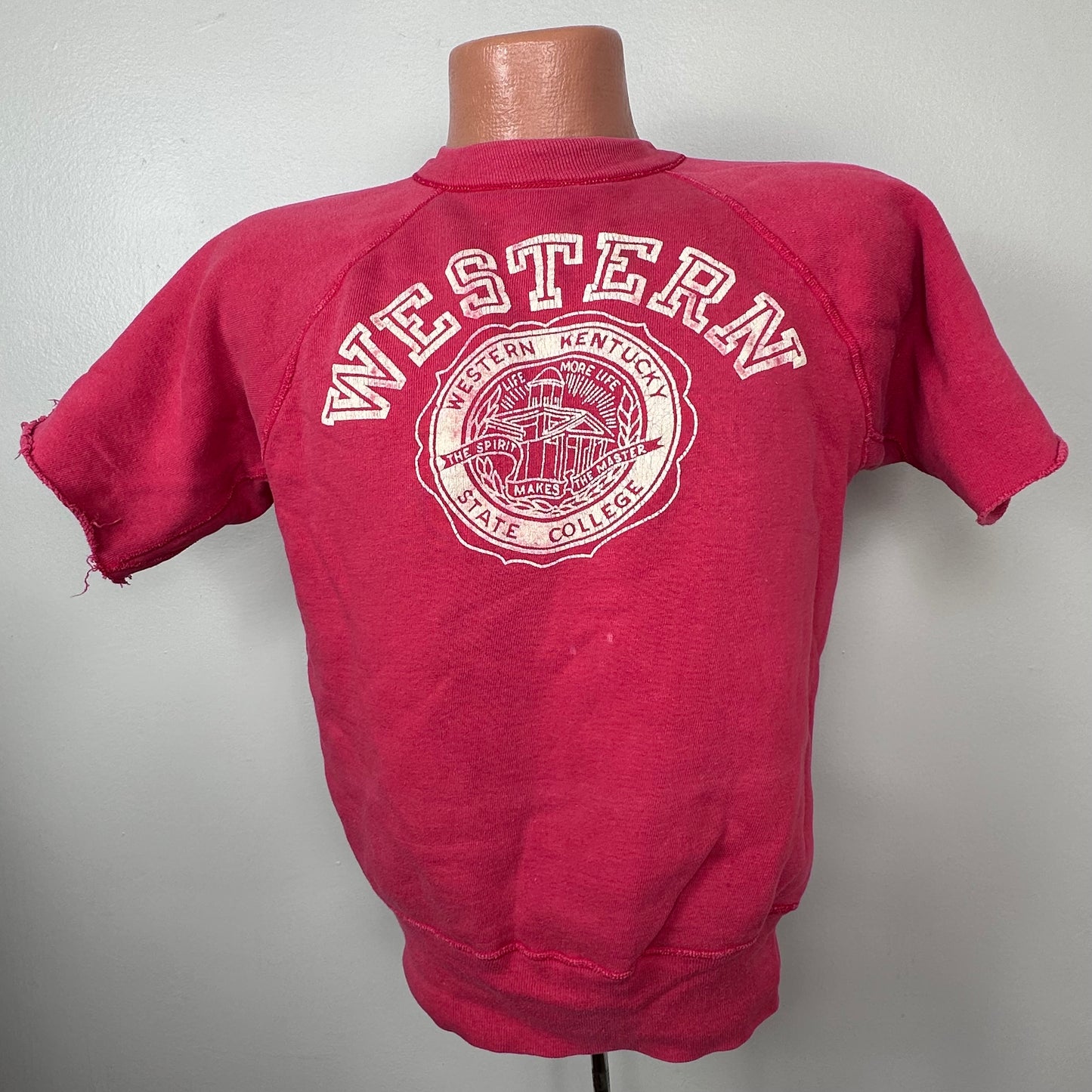 1950s Western Kentucky State College Sweatshirt, Size Large, Faded Red, Chopped Sleeves