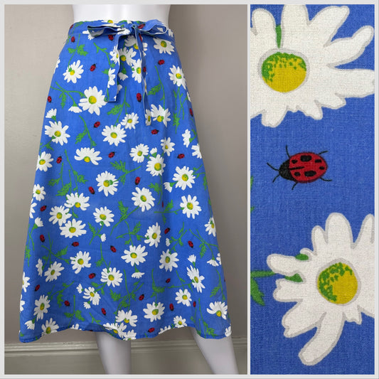 1970s Floral and Ladybugs Wrap Skirt, BonWorth Size Medium