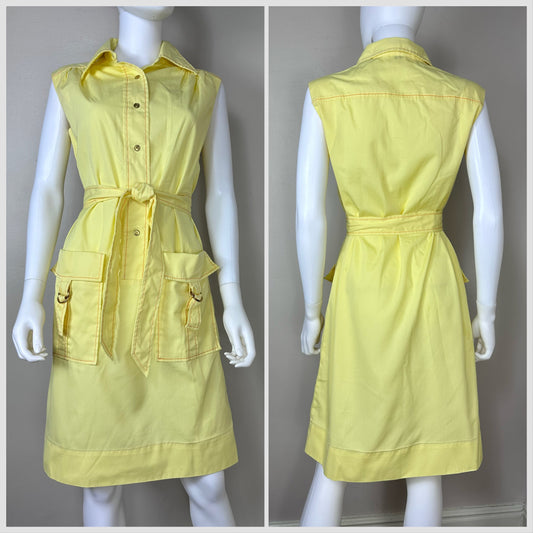 1960s/70s Yellow Sleeveless Shirt Dress, The Spectator Size Medium