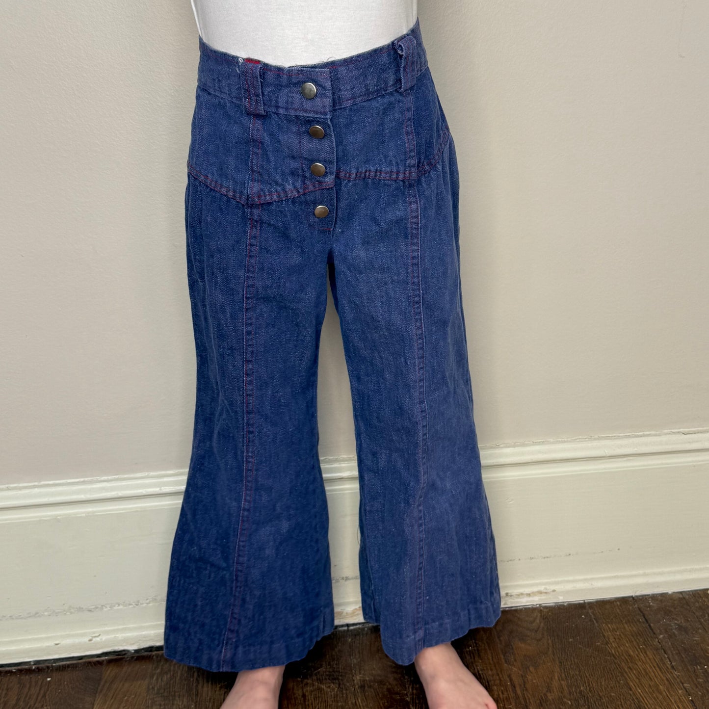 1970s Kids Bellbottom Jeans, Snap Fly, Size 6