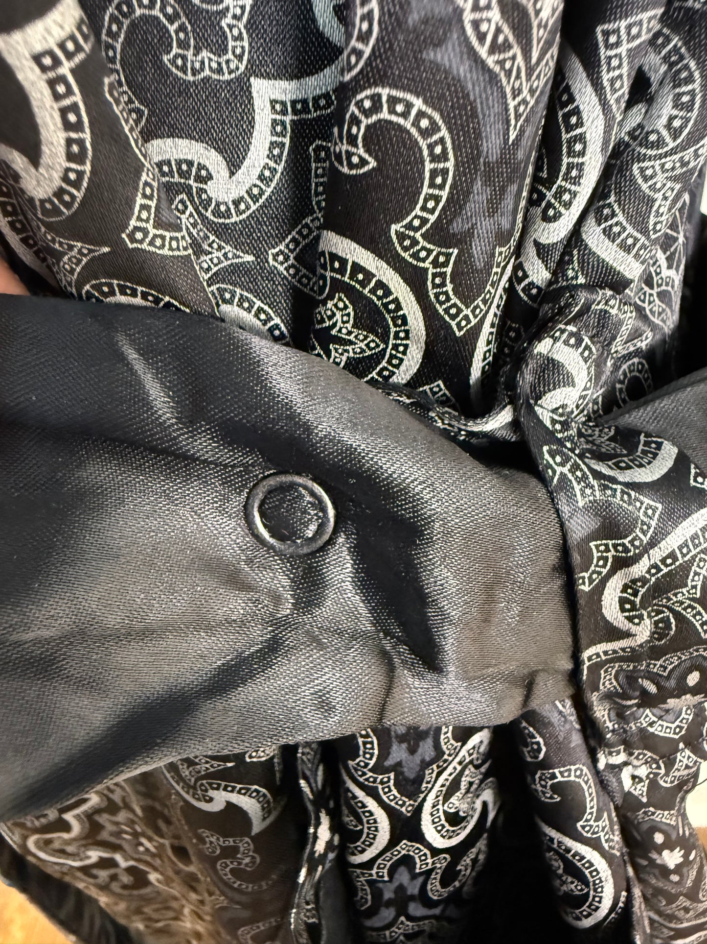 1960s Men’s Black Medallion Print Robe, Smoking Jacket, Sears Size Medium