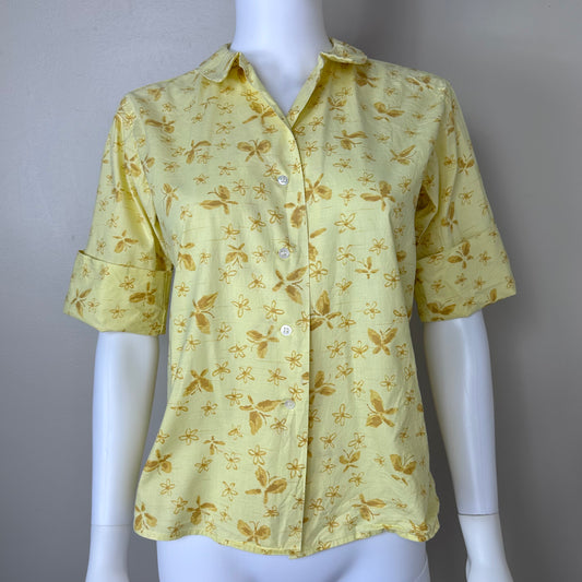 1960s Yellow Butterfly Blouse, Shapely Classic Size Medium