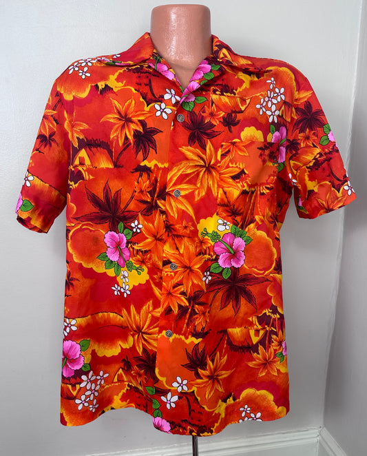 1970s Orange Tropical Floral Shirt, Royal Hawaiian Size Large