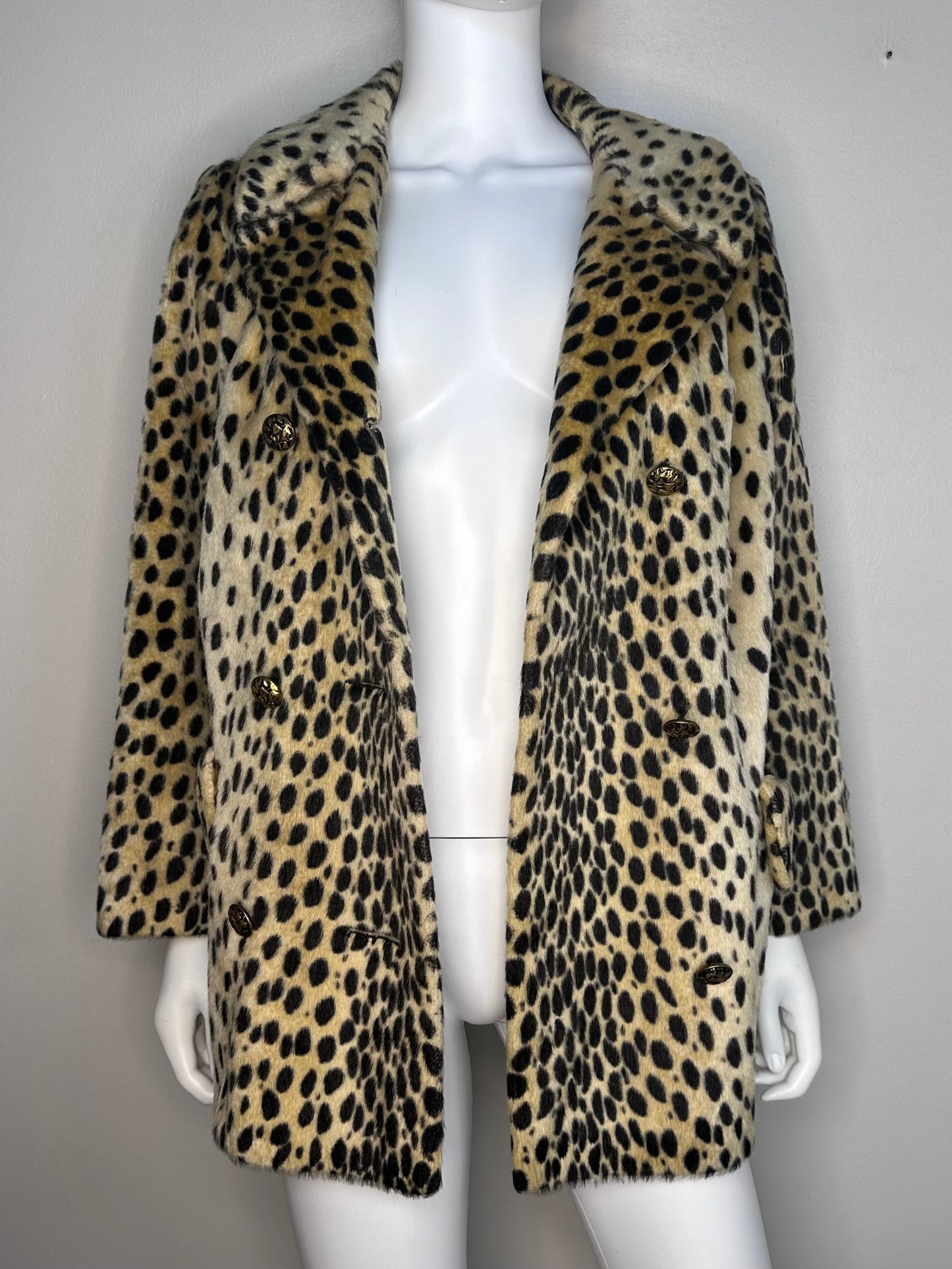 1960s Animal Print Faux Fur Coat, Size Small-Medium, Cheetah, Leopard