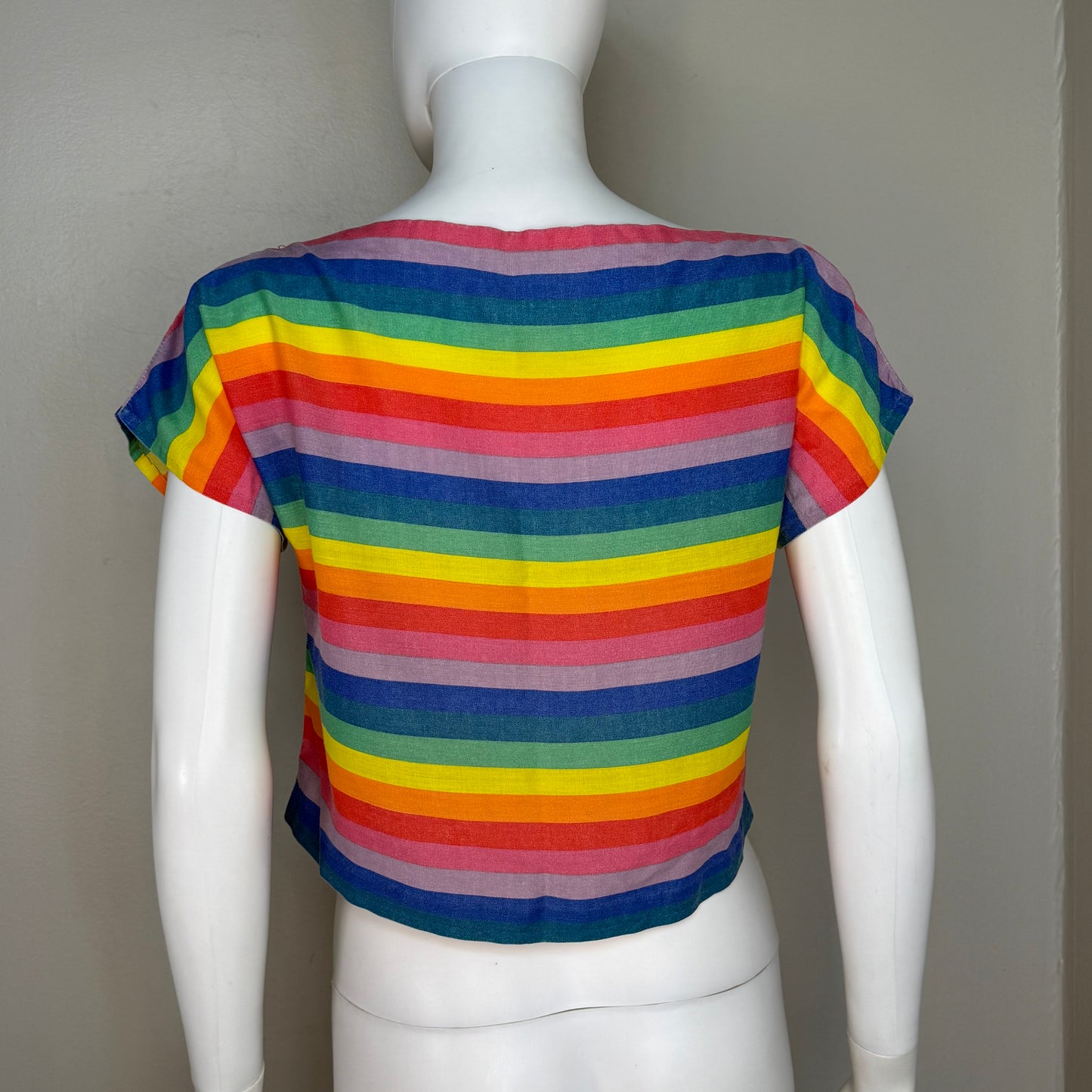 1980s Rainbow Stripe Boxy Crop Top, Handmade Size XS/Small