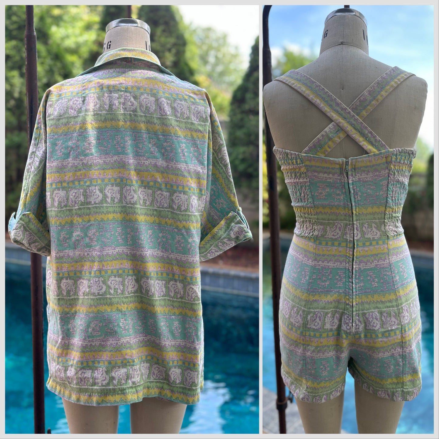 1950s Pastel Stripe Romper and Cover-Up, Rose Marie Reid Swimsuit Size XS, Playsuit and Beach Jacket