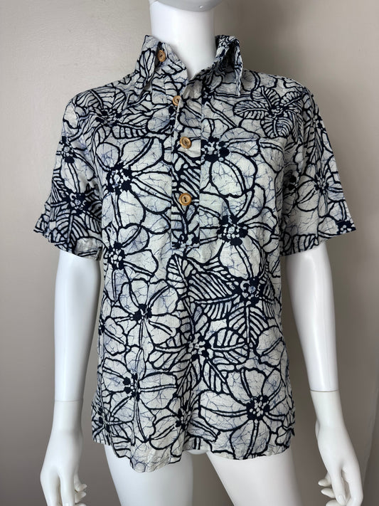 1960s Batik Print Hawaiian Shirt, Surf Line Size Small
