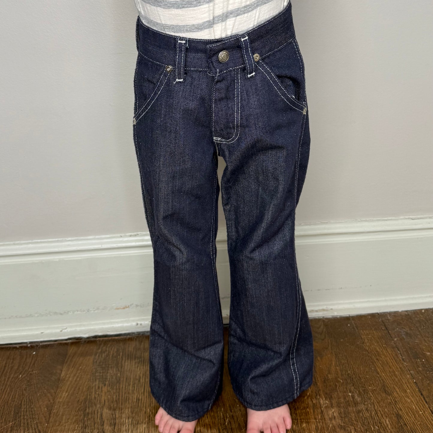 1970s Kids Flare Leg Blue Jeans, Sears Toughskins Size 7 Slim