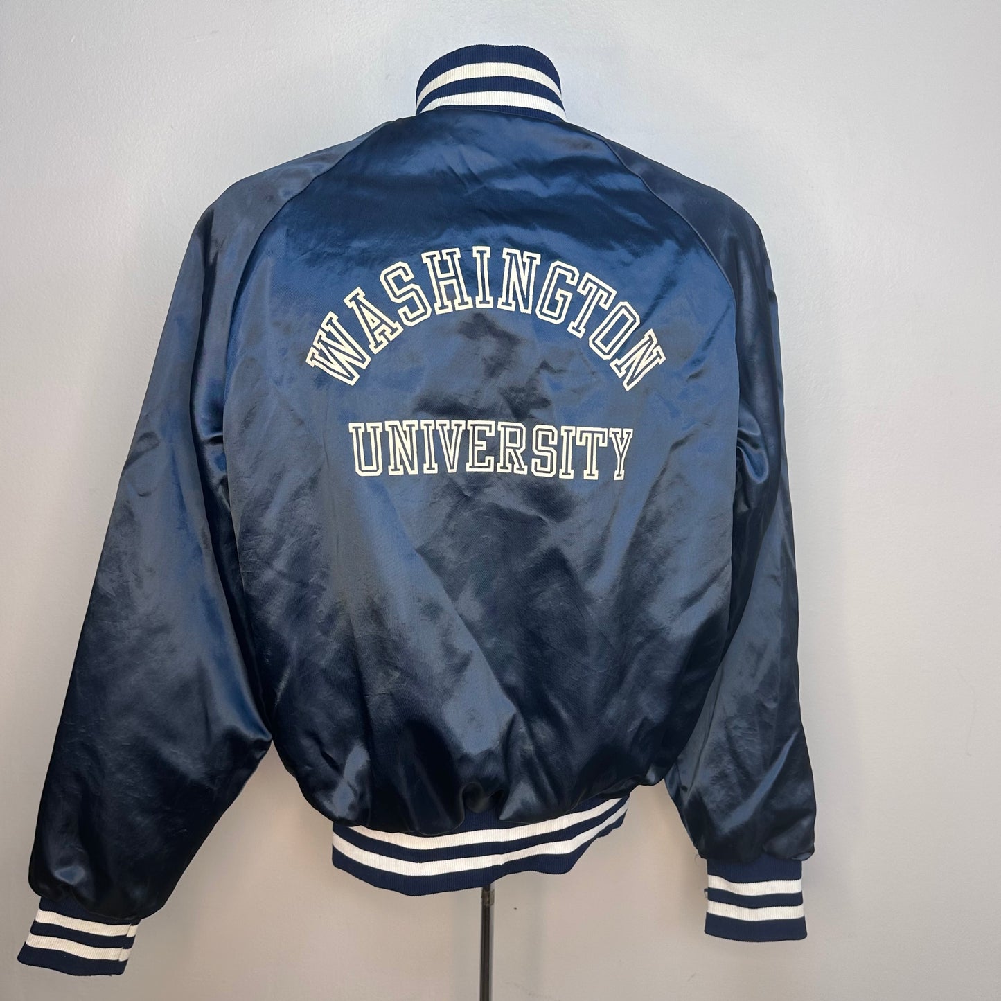 1970s Washington University Blue Satin Jacket, Artex Campus Casual Size Medium