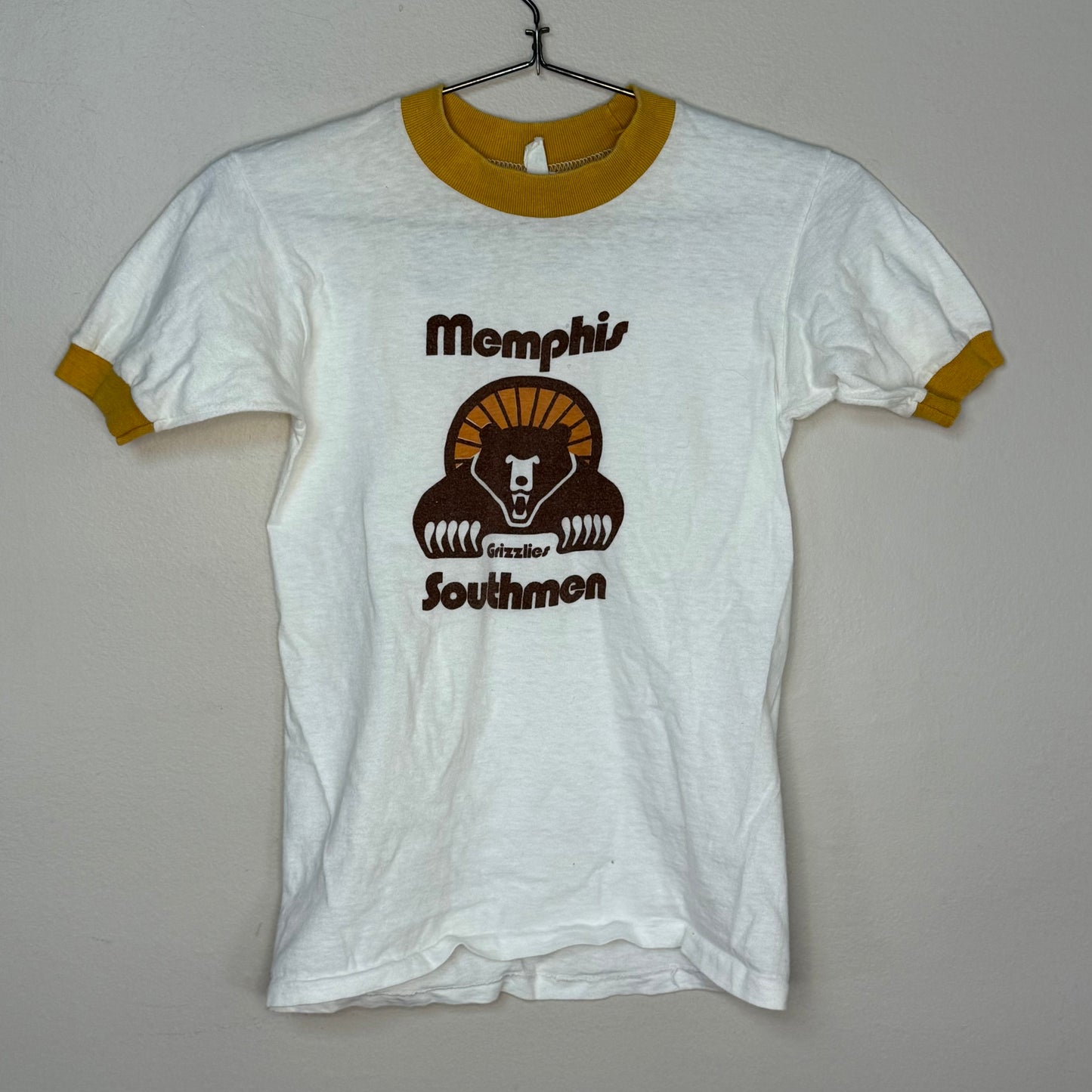 1970s Memphis Southmen Ringer T-Shirt, Youth M-L/Adult XS, World Football League, Grizzlies