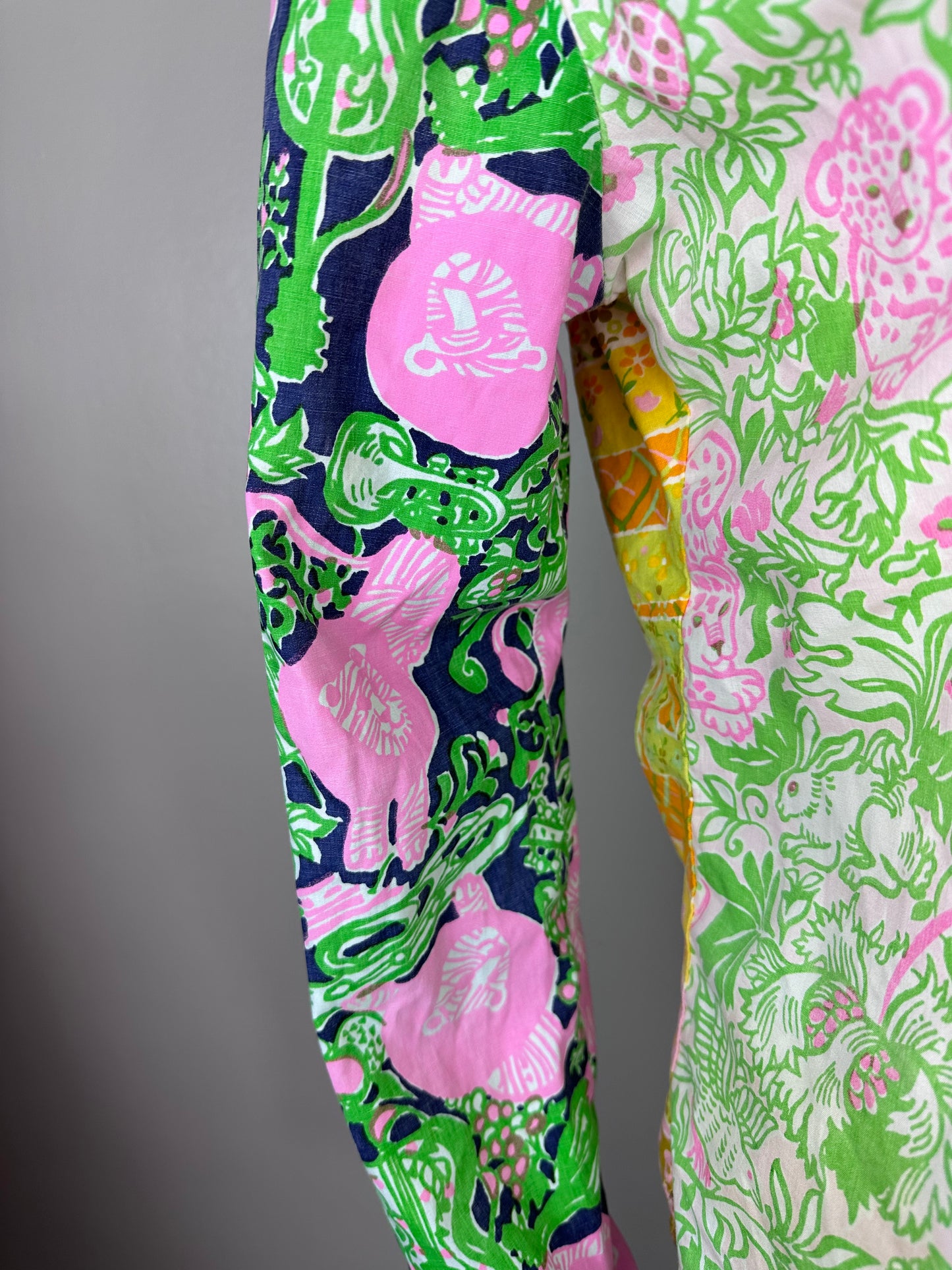 1970s Handmade Mixed Print Western Shirt, Size Medium, Vintage Lilly Pulitzer Fabric