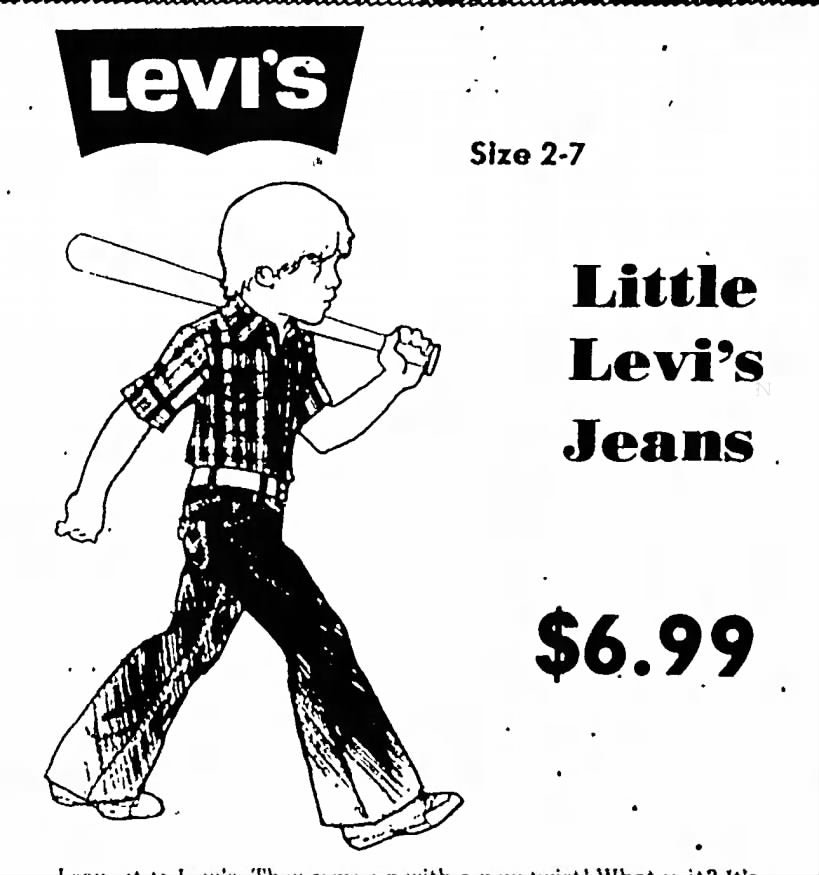 1970s Blue Jeans, Little Levi’s Size 3T, Embroidered Pocket, Orange Tab