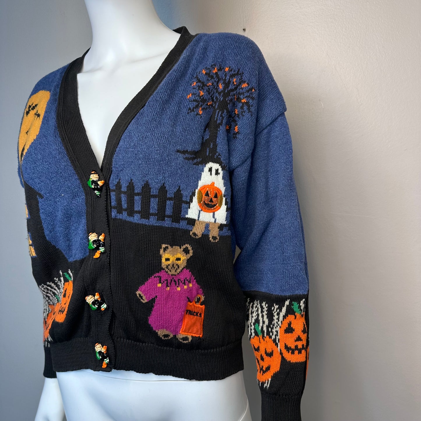 1990s Halloween Cardigan Sweater, Casual Corner & Co Size Medium, Trick or Treat, Jack-O-Lantern