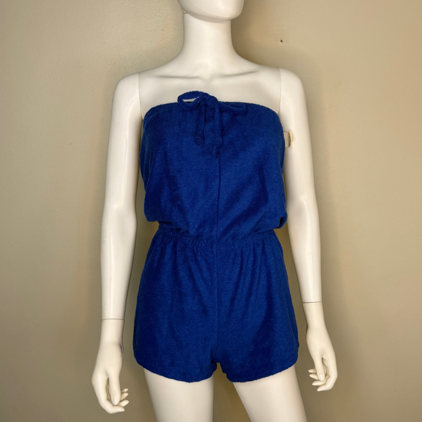1970s Blue Terrycloth Romper, Size X-Small, Deadstock New with Tag, Bathing Suit Swim Beach Cover Up