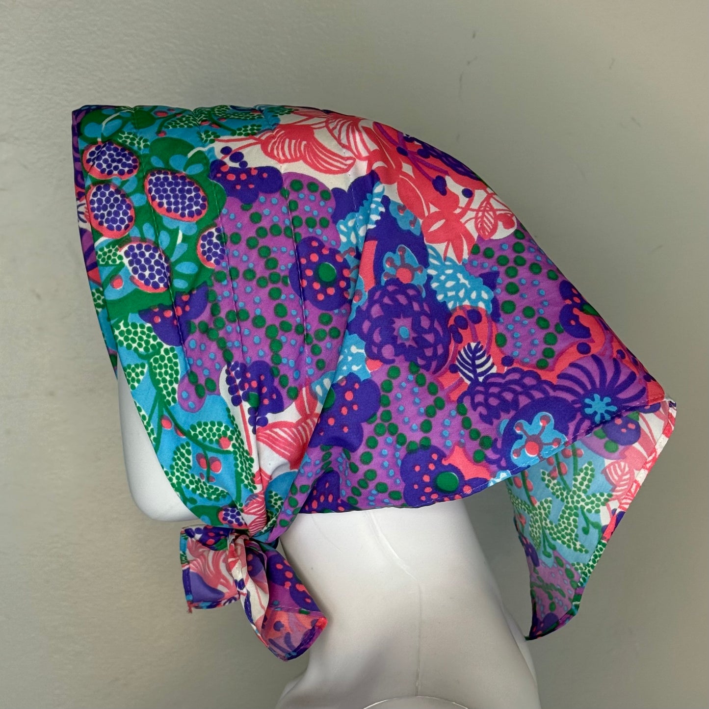 1970s Psychedelic Floral Head Scarf with Foam Stabilizer, Tie