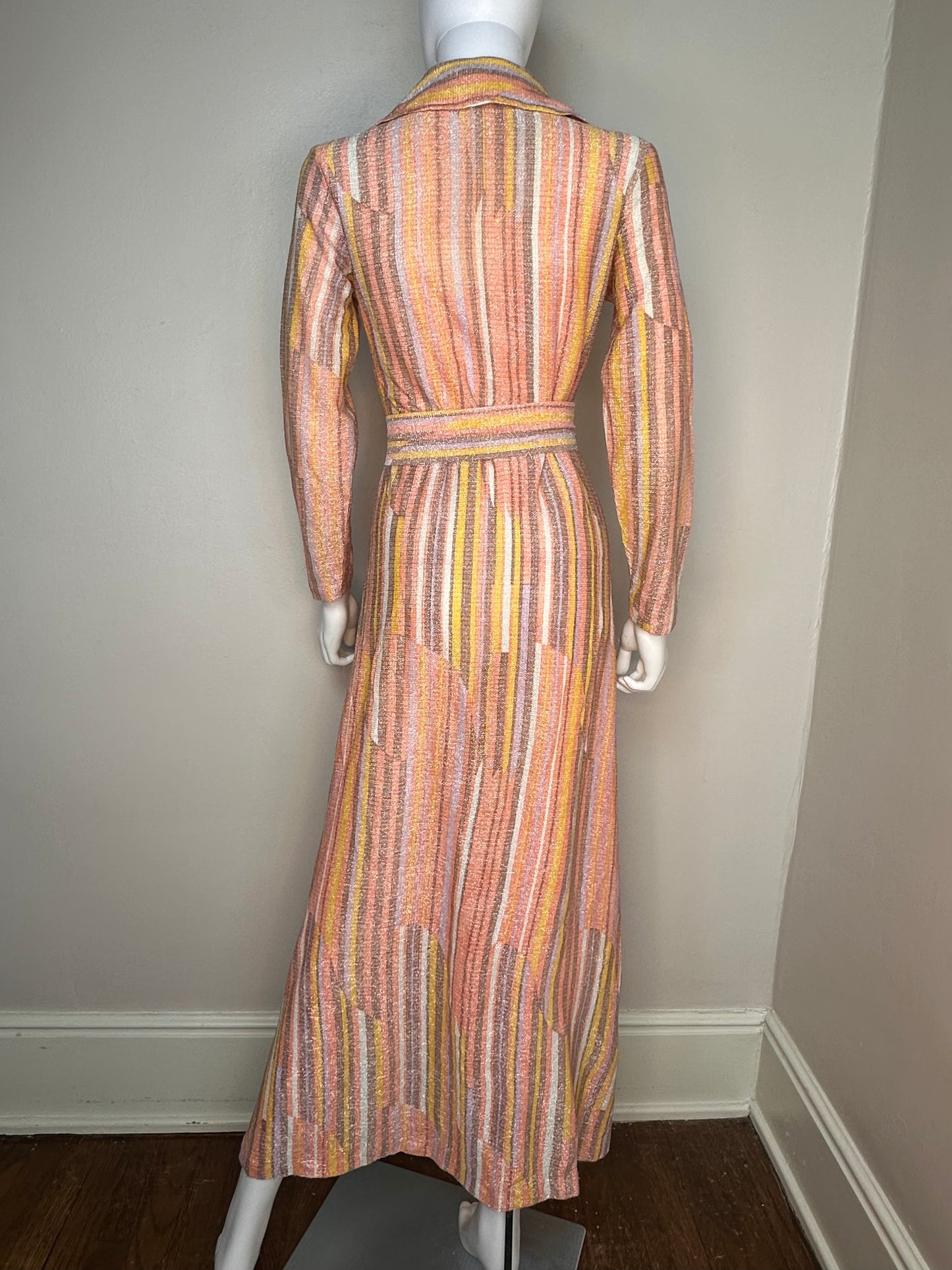 1960s/70s Abstract Pastel Lurex Stripe Maxi Dress, Avalon Classics Size Small