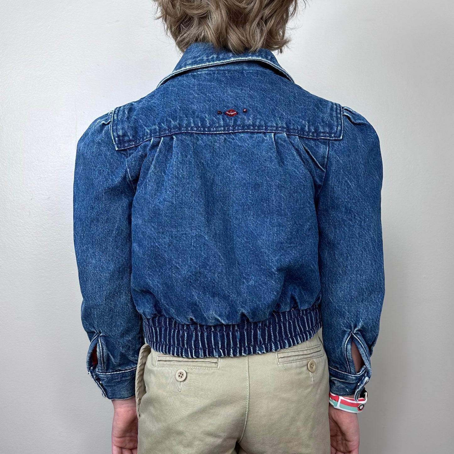 1980s Girl’s Denim Jacket with Buffalo Plaid Lining, Learsi Size 6X