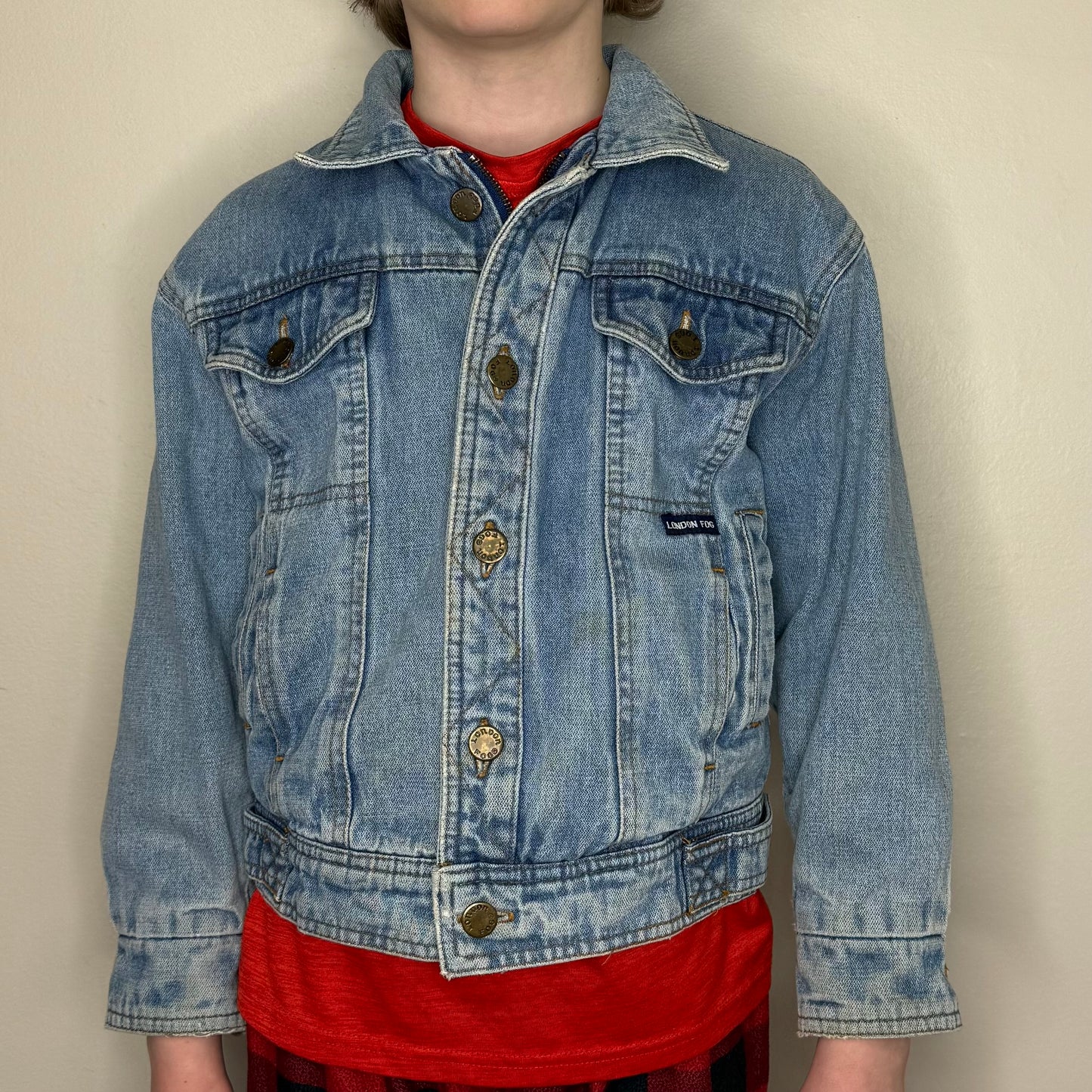 1980s Kids Denim Jacket with Horse Painting on Back, London Fog Size 7/8